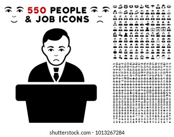 Pitiful Politician icon with 550 bonus pitiful and happy men images. Vector illustration style is flat black iconic symbols.