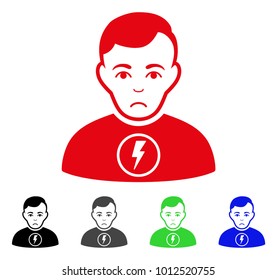 Pitiful Power Man vector pictograph. Vector illustration style is a flat iconic power man symbol with grey, black, blue, red, green color versions. Face has sadly mood.