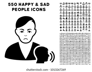 Pitiful Psychoanalysis Talking pictograph with 550 bonus sad and glad people symbols. Vector illustration style is flat black iconic symbols.