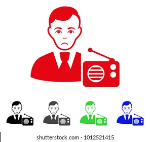 Pitiful Radio Dictor vector pictogram. Vector illustration style is a flat iconic radio dictor symbol with gray, black, blue, red, green color versions. Face has mourning emotions.