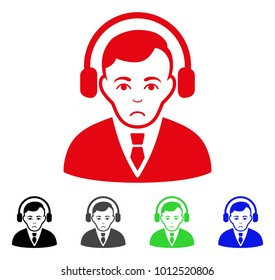 Pitiful Radio Manager vector pictogram. Vector illustration style is a flat iconic radio manager symbol with gray, black, blue, red, green color versions. Face has sorrow emotion.