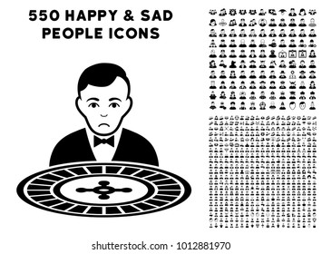 Pitiful Roulette Dealer icon with 550 bonus pitiful and glad jobs symbols. Vector illustration style is flat black iconic symbols.