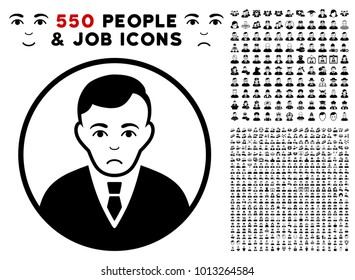 Pitiful Rounded Gentleman pictograph with 550 bonus pitiful and glad person pictographs. Vector illustration style is flat black iconic symbols.