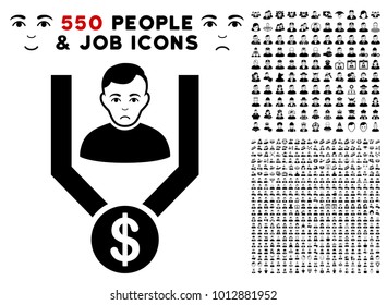 Pitiful Sales Funnel Client pictograph with 550 bonus sad and happy people icons. Vector illustration style is flat black iconic symbols.