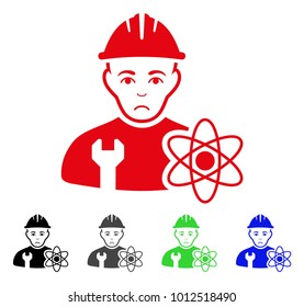 Pitiful Scientist Engineer vector pictogram. Vector illustration style is a flat iconic scientist engineer symbol with gray, black, blue, red, green color versions. Face has stress emotion.