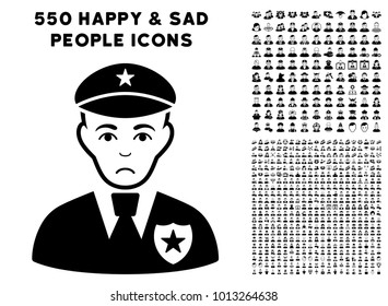 Pitiful Sheriff pictograph with 550 bonus pitiful and happy user pictographs. Vector illustration style is flat black iconic symbols.