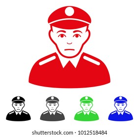 Pitiful Soldier vector icon. Vector illustration style is a flat iconic soldier symbol with grey, black, blue, red, green color versions. Face has problem emotion.