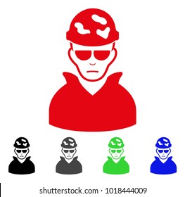 Pitiful Soldier vector icon. Vector illustration style is a flat iconic soldier symbol with grey, black, blue, red, green color variants. Face has problem emotions.