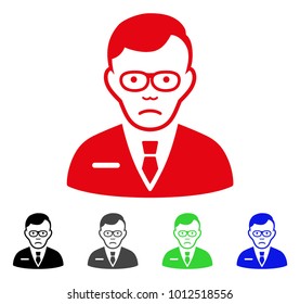 Pitiful Specialist vector pictogram. Vector illustration style is a flat iconic specialist symbol with gray, black, blue, red, green color versions. Face has depression mood.