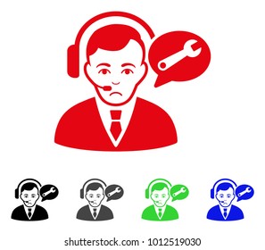 Pitiful Support Manager vector icon. Vector illustration style is a flat iconic support manager symbol with grey, black, blue, red, green color versions. Face has sad emotions.