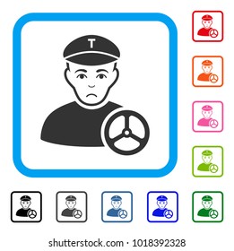 Pitiful Taxi Driver vector pictogram. Human face has depressed emotions. Black, grey, green, blue, red, pink color versions of taxi driver symbol in a rounded square.