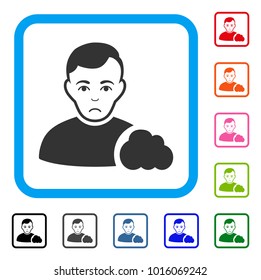 Pitiful User Cloud vector pictograph. Person face has sorrow feeling. Black, grey, green, blue, red, pink color variants of user cloud symbol inside a rounded rectangular frame.