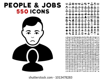 Pitiful User Partner icon with 550 bonus pity and glad people icons. Vector illustration style is flat black iconic symbols.