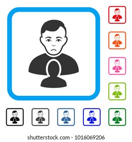 Pitiful User Partner vector pictogram. Person face has problem expression. Black, grey, green, blue, red, orange color versions of user partner symbol inside a rounded rectangle.