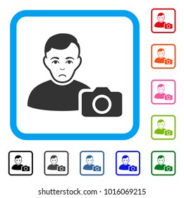 Pitiful User Photo vector pictograph. Person face has problem feeling. Black, gray, green, blue, red, orange color versions of user photo symbol in a rounded frame.