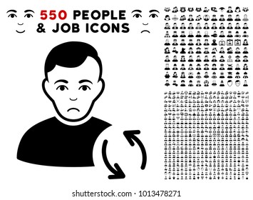 Pitiful User Refresh icon with 550 bonus pity and glad men icons. Vector illustration style is flat black iconic symbols.