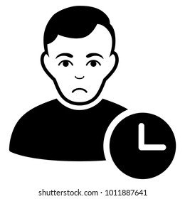 Pitiful User Time vector pictograph. Style is flat graphic black symbol with mourning emotions.