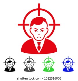 Pitiful Victim Businessman vector pictogram. Vector illustration style is a flat iconic victim businessman symbol with grey, black, blue, red, green color versions. Face has grief feeling.