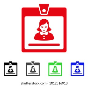 Pitiful Woman Badge vector pictogram. Vector illustration style is a flat iconic woman badge symbol with grey, black, blue, red, green color variants. Face has problem feeling.