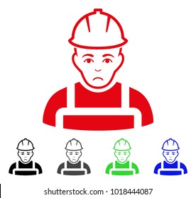 Pitiful Worker vector pictograph. Vector illustration style is a flat iconic worker symbol with gray, black, blue, red, green color variants. Face has sadly emotions.