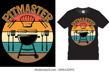 Pitmaster BBQ typography t-shirt design vector. Happy Father's Day graphic Vector T-shirts design. Ready for print, banner, posters, vector, cards, Typography, meat, grilling, food, apparel design.