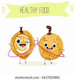 Pitomba fruit cute funny cheerful characters with different poses and emotions. Vector hand drawnvector illistration.