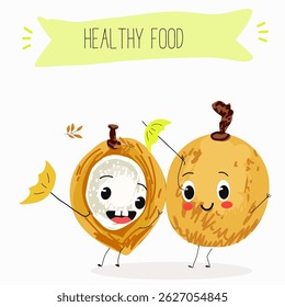 Pitomba fruit cute funny cheerful characters with different poses and emotions. Vector hand drawnvector illistration.