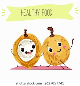 Pitomba fruit cute funny cheerful characters with different poses and emotions. Vector hand drawnvector illistration.