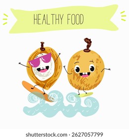 Pitomba fruta lindos personajes alegres divertidos con diferentes poses y emociones. Vector dibujado a mano ilustración vectorial.