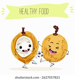 Pitomba fruit cute funny cheerful characters with different poses and emotions. Vector hand drawnvector illistration.
