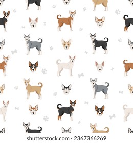 Pitsky seamless pattern. Pit bull terrier Siberian Husky mix. Different coat colors set.  Vector illustration