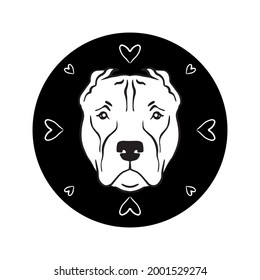 Pitt bull. Staffordshire terrier. Cool sticker. Simple and trendy pitbull head logo.