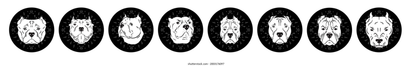 Pitt bull sticker. Angry dog. Simple and trendy pitbull head logo. Sticker set