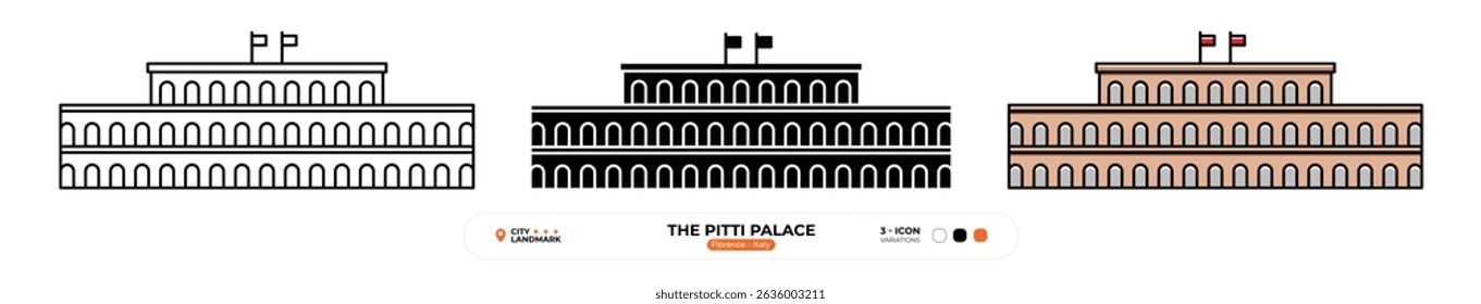 The Pitti Palace Line Icon. Florence, Italy, Landmark, Silhouette, Color Vector, Editable Stroke.
