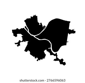 Pittsburg city map vector silhouette illustration isolated. Allegheny county, Pennsylvania state, USA. Pittsburg city symbol shape shadow. Sticker Pittsburg emblem banner. Plan Pittsburg city scheme.