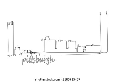 Pittsburg City skyline Line drawing. vector illustration modern buildings landmarks for printing or travel destination advertising concept. 