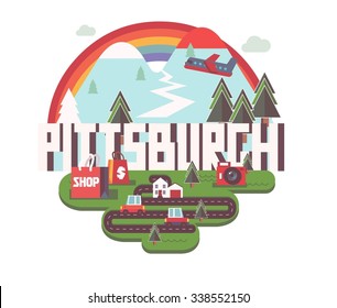 Pittsburgh beautiful city to visit. vector cartoon
