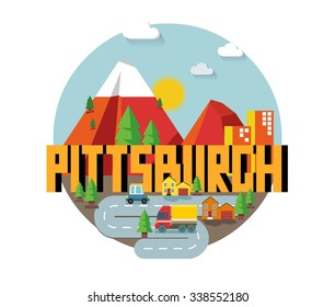 Pittsburgh beautiful city to visit. vector cartoon