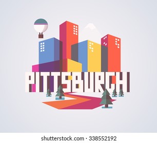 Pittsburgh beautiful city to visit. vector cartoon