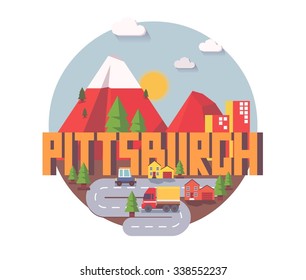 Pittsburgh beautiful city to visit. vector cartoon