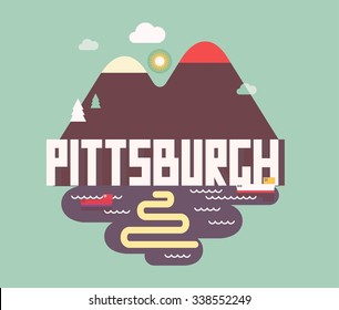 Pittsburgh beautiful city to visit. vector cartoon