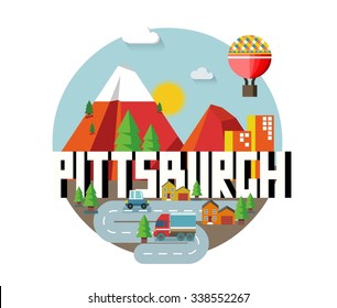 Pittsburgh beautiful city to visit. vector cartoon