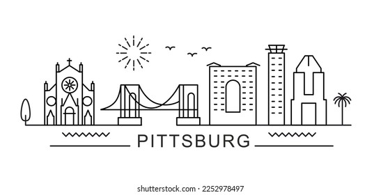 Pittsburgh City Line View. Poster print minimal design.