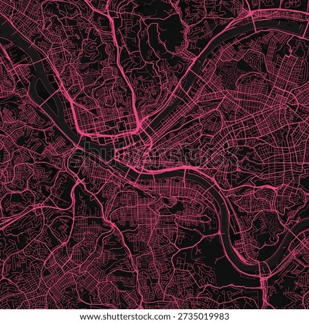 Pittsburgh City Map discover the intricate beauty of refined linework and structured urban grids within this minimalist neon pink inspired design, emphasizing refined linework, with balanced.