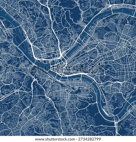 Pittsburgh City Map elegant linework and precise grids capture the blueprint essence revealing a monochrome cityscape with refined urban details, emphasizing refined linework, with balanced.