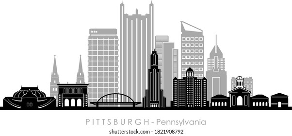 PITTSBURGH City Pennsylvania Skyline Silhouette Cityscape Vector