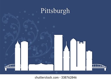 Pittsburgh city skyline silhouette on blue background, vector illustration