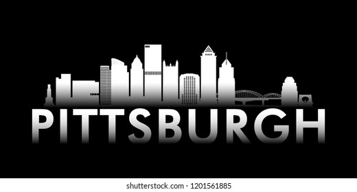 Pittsburgh city white skyline on black background. Vector banner. 