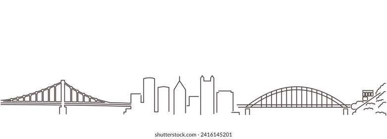 Pittsburgh Dark Line Simple Minimalist Skyline With White Background