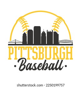 Pittsburgh, PA, USA Baseball Skyline City Silhouette Vector. Softball Design Style Icon Symbols. Sport America Ball.